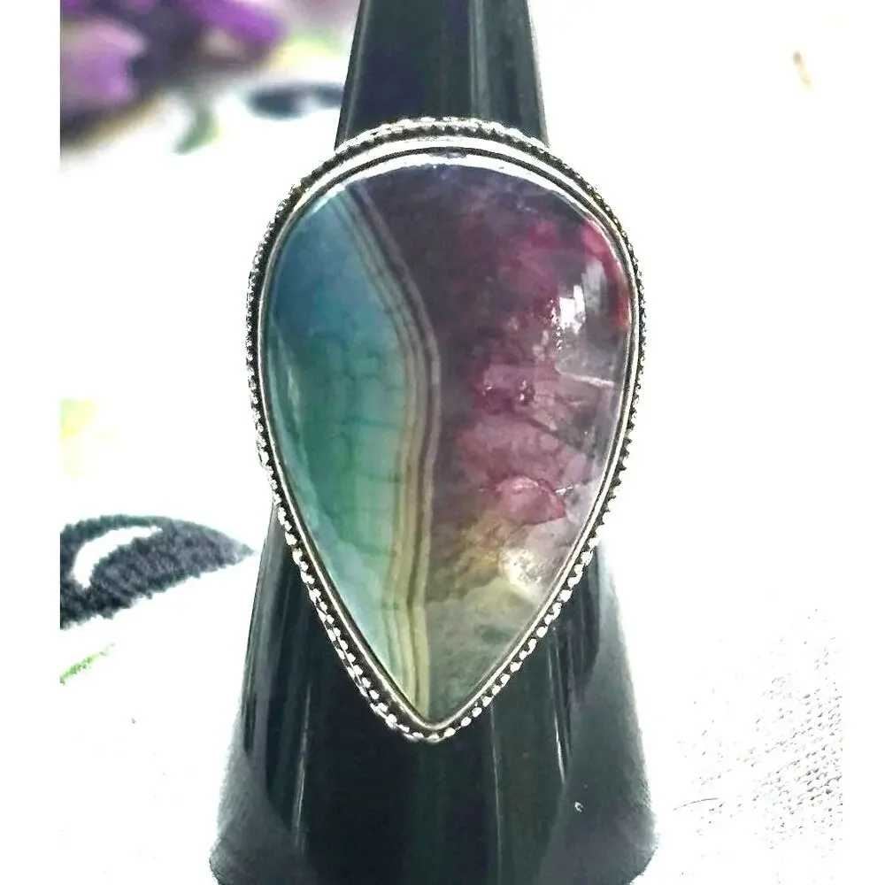 925 Rainbow Solar Quartz Ring Size 8.5